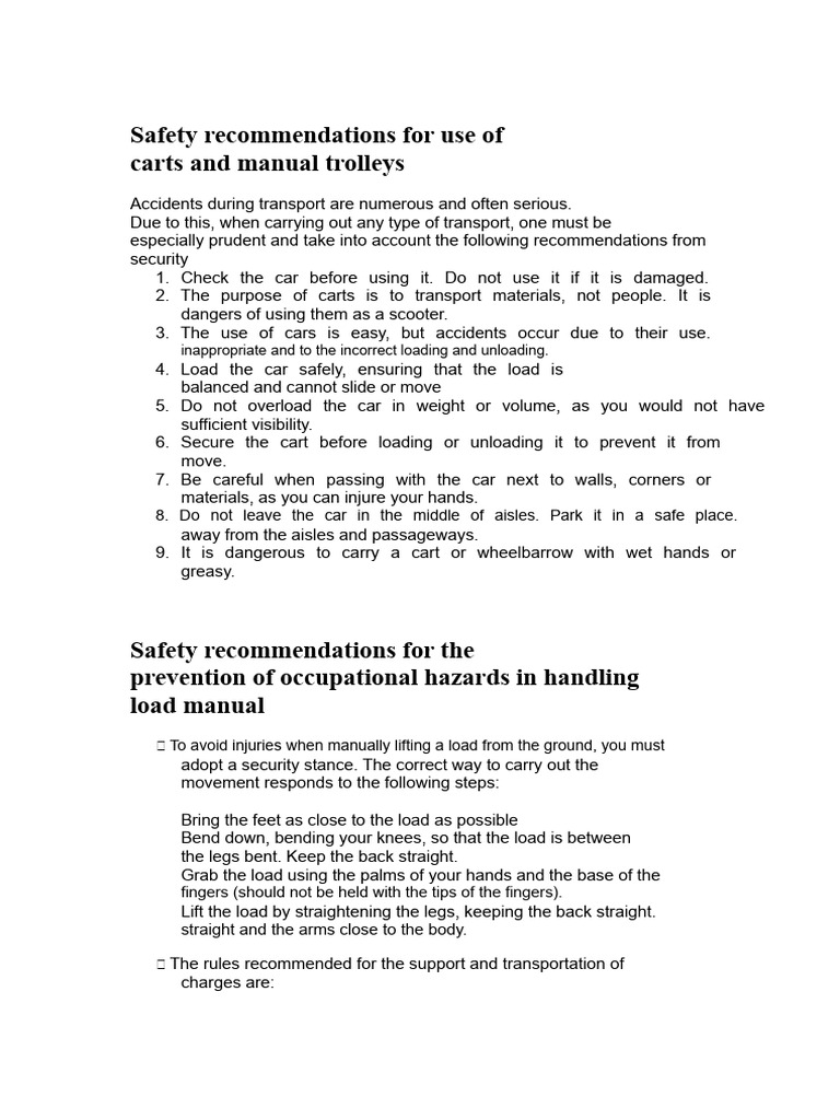 Safety Guidelines for Carts and Manual Handling | PDF | Personal ...