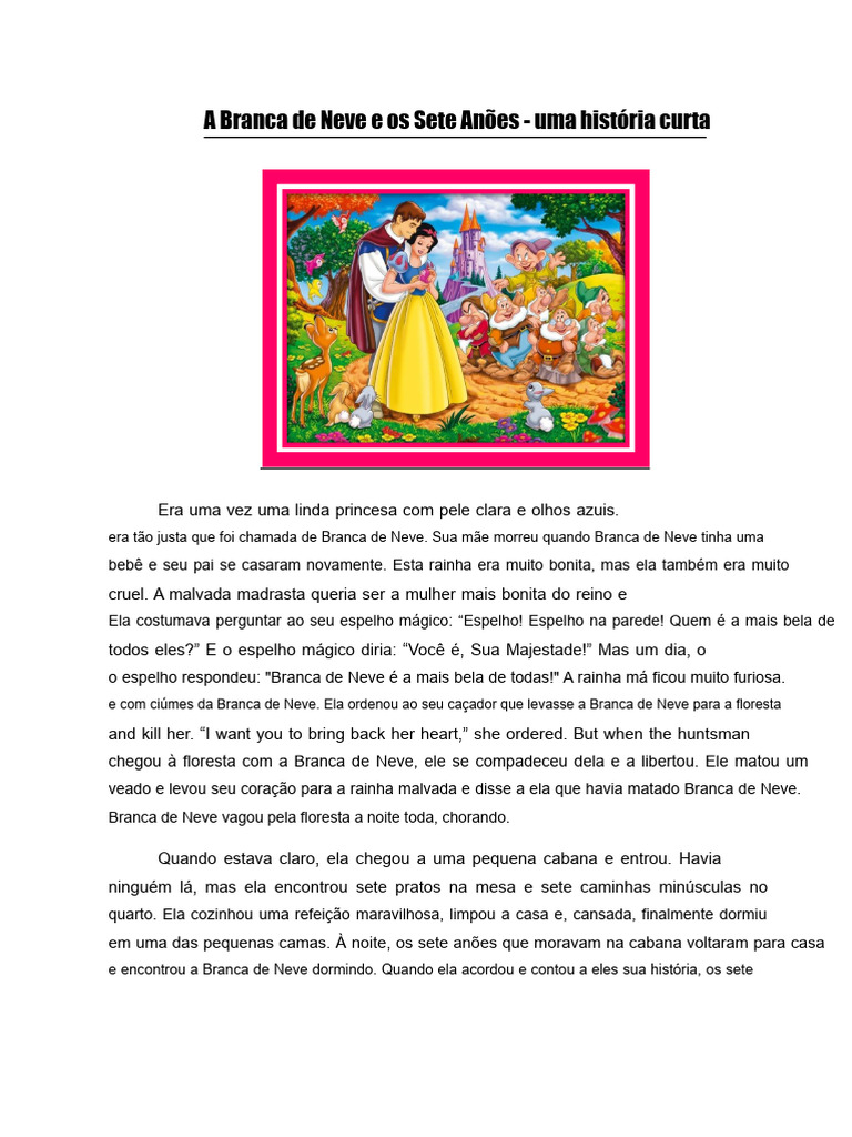 A História Curta Da Branca de Neve e Os Sete Anões | PDF | Branca de Neve