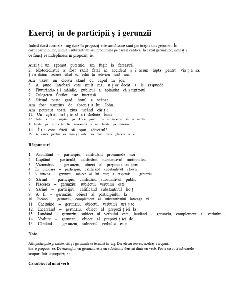 Exercițiu de Participii Și Gerunzii | PDF