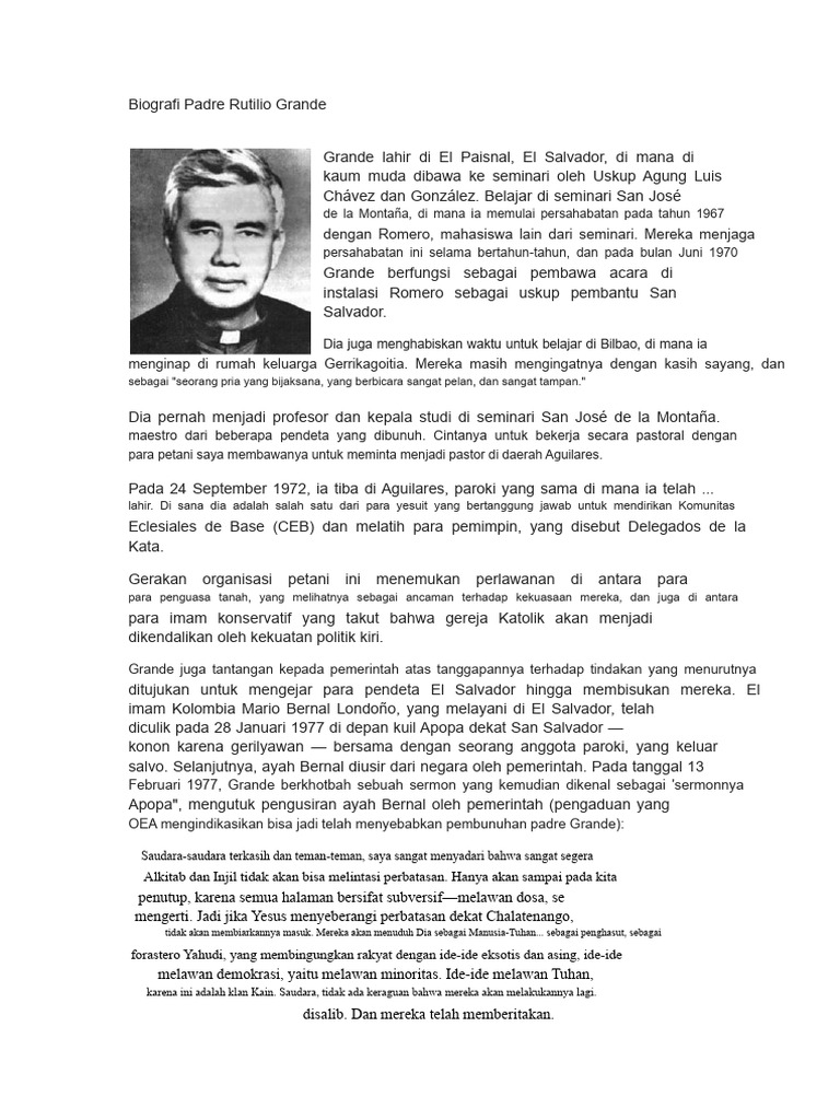 Biografi Padre Rutilio Grande dan Romero | PDF