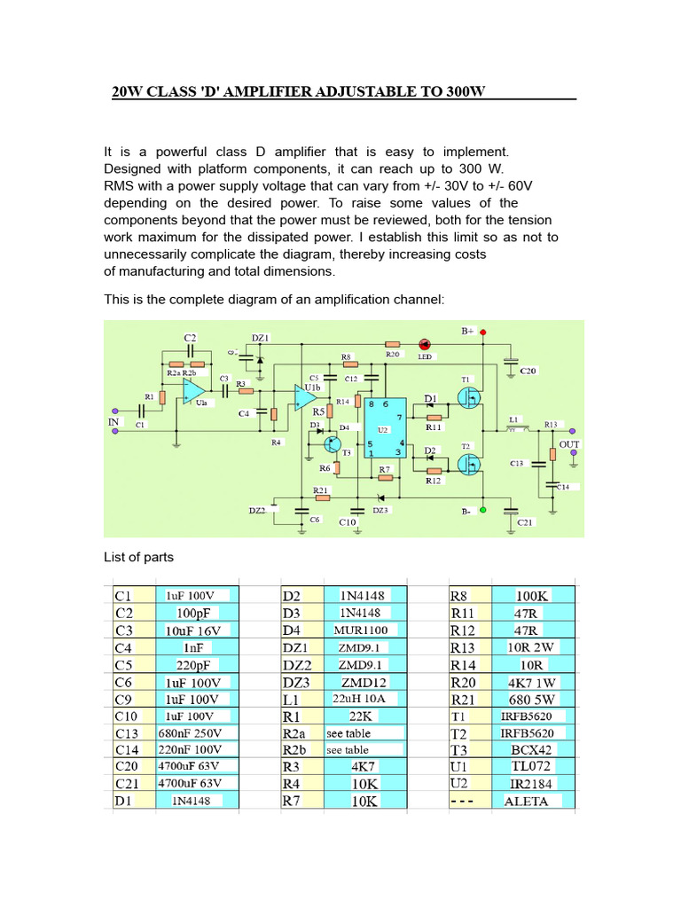 20W to 300W Class D Amplifier Design | PDF | Amplifier | Power Supply