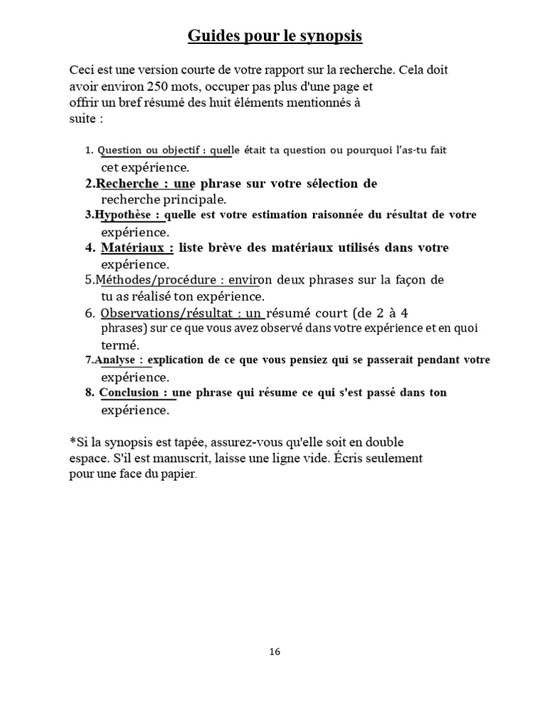 Guide complet pour rédiger un synopsis | PDF | Expérience