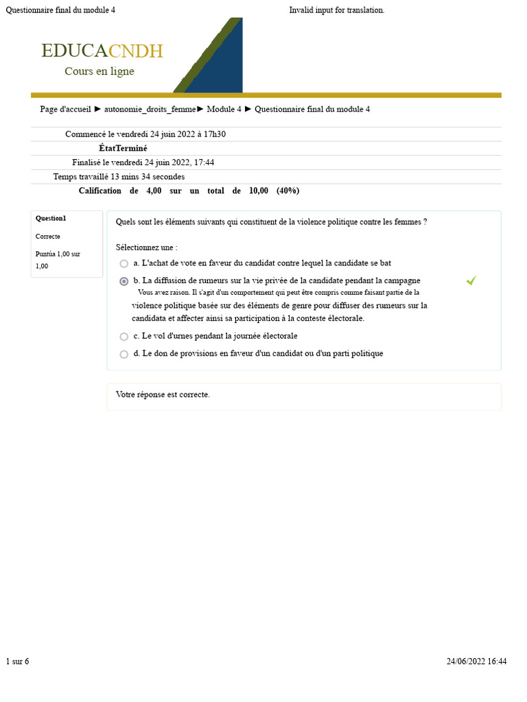 Questionnaire final sur la violence politique féminine | PDF | La ...