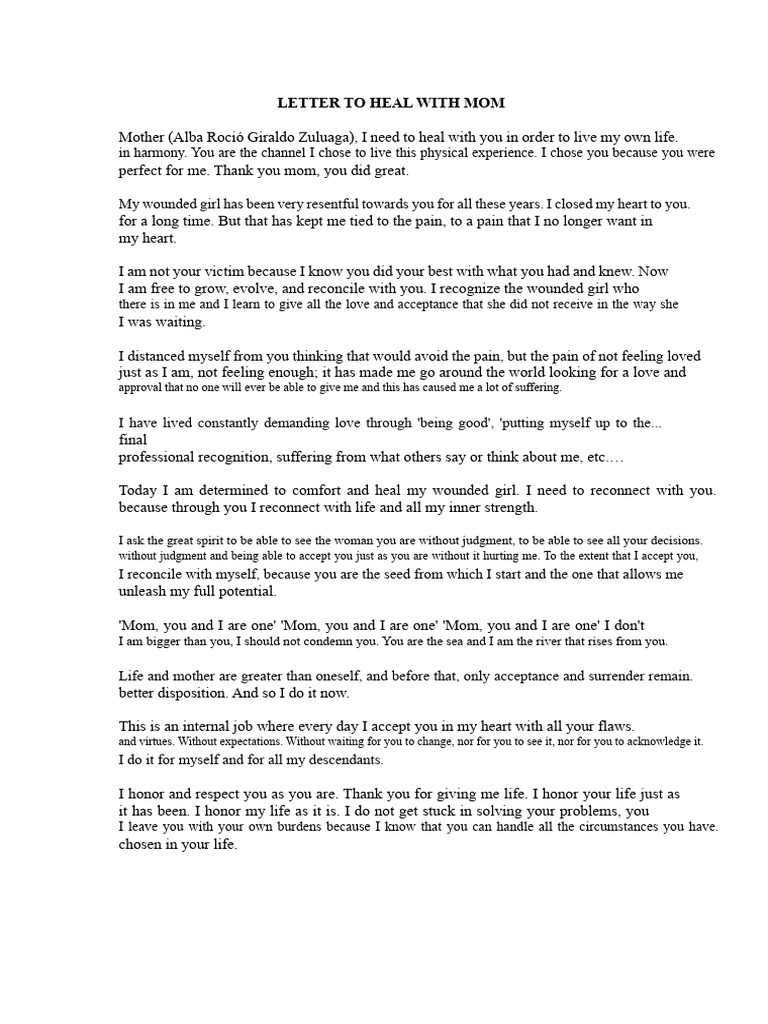 Letter To Heal With Mom PDF | PDF | Love