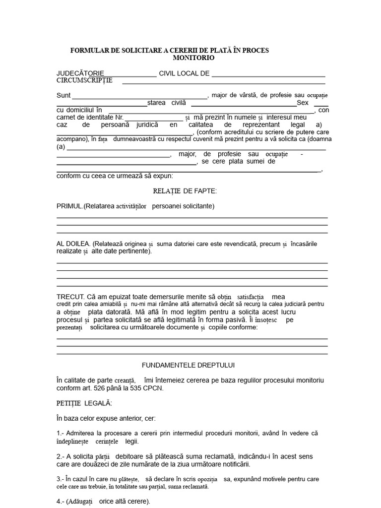 Formatul de Cerere A Solicitării de Plată În Procesul Monitor CPCN | PDF