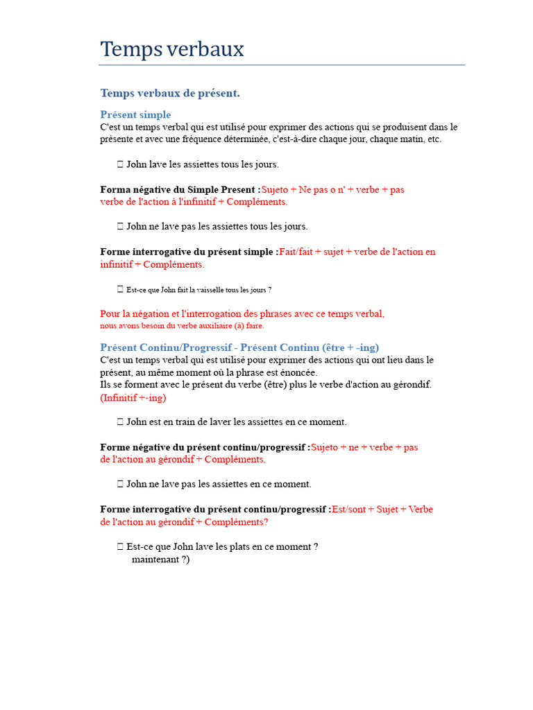 Les temps verbaux en anglais expliqués | PDF | Verbe | Grammaire anglaise