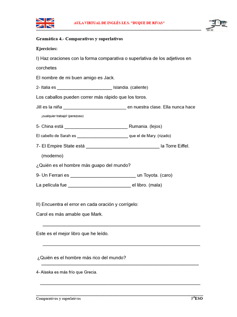 Ejercicios de Comparativos y Superlativos | PDF