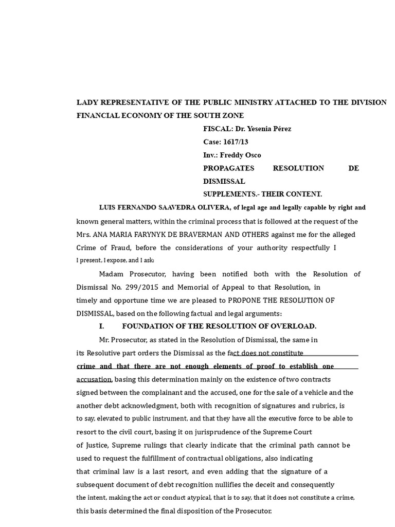 Dismissal Resolution in Fraud Case | PDF | Prosecutor | Burden Of Proof ...