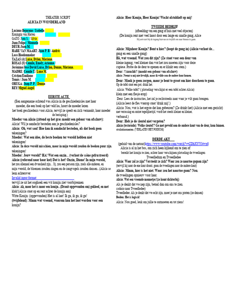 Theater Script Alice Om Te Printen.... | PDF