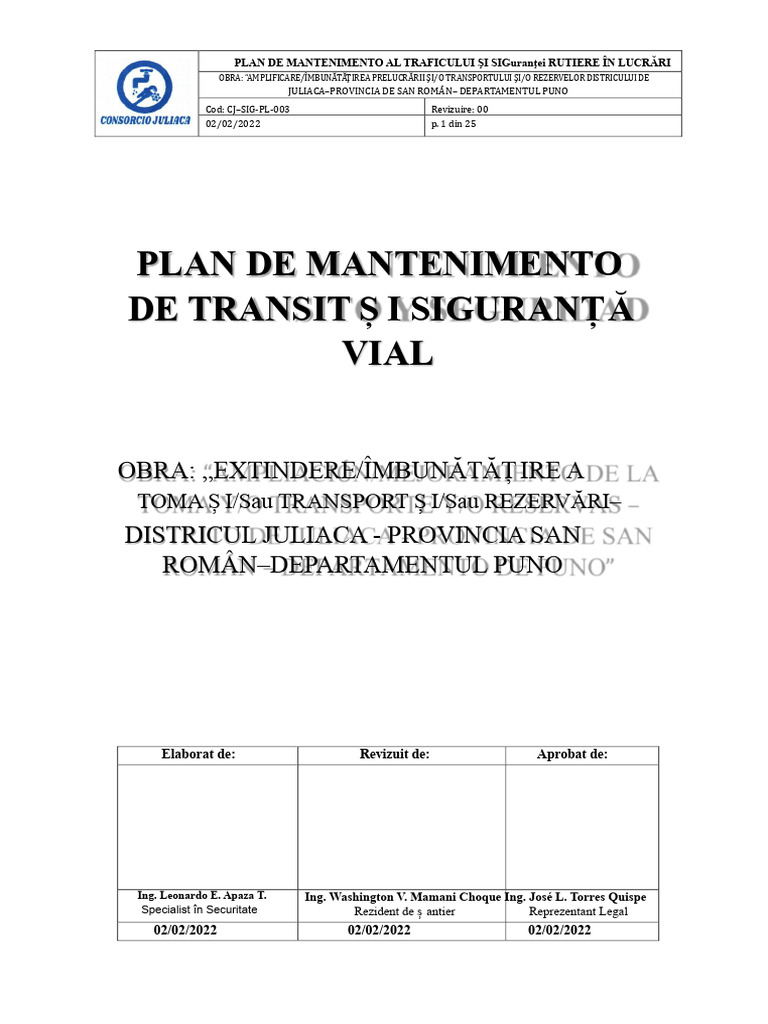 Plan de Întreținere A Traficului Și Siguranței Rutiere | PDF
