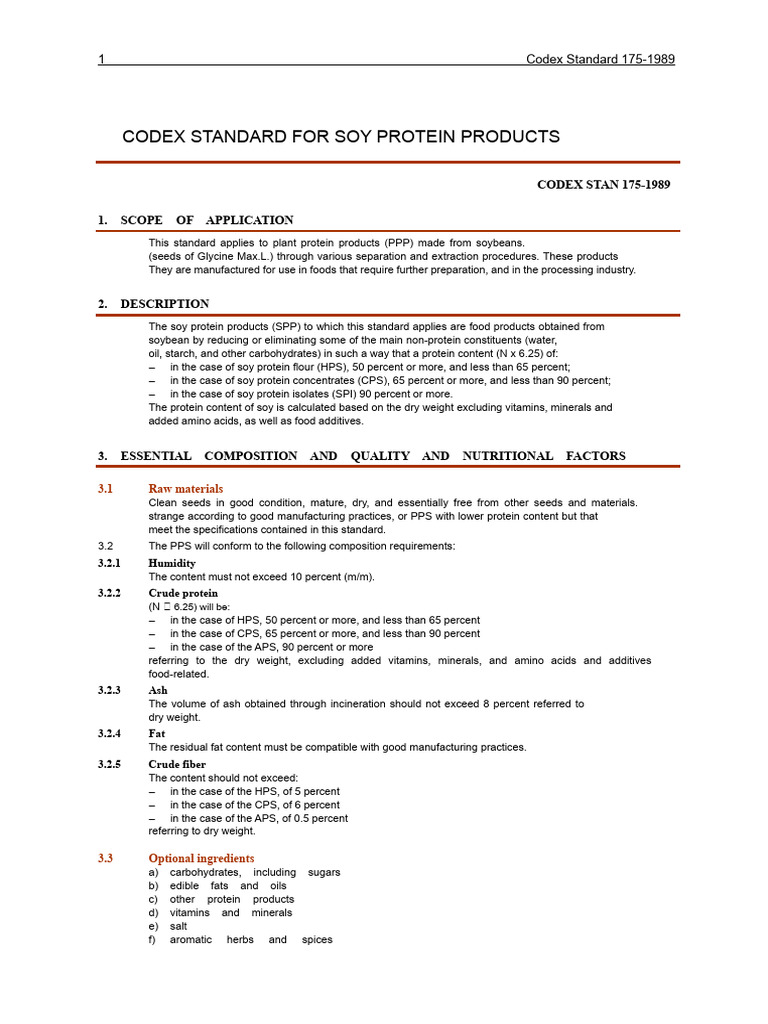Codex Standard for Soy Protein Products | PDF | Soybean | Proteins