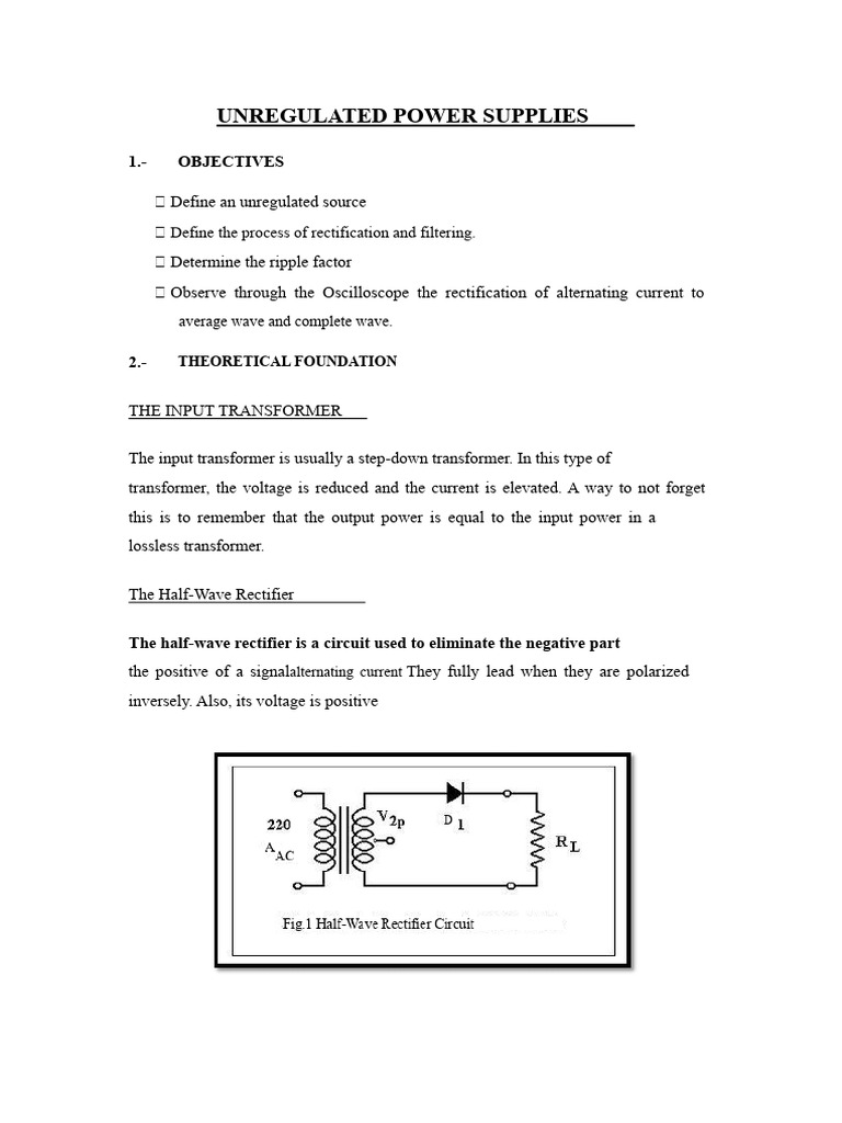 Unregulated Power Supply Basics | PDF | Rectifier | Power Supply