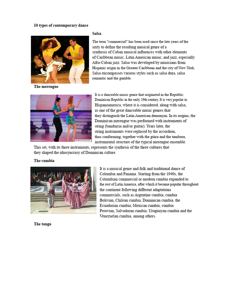 Types of Contemporary Dance Explained | PDF | Dances | Performing Arts