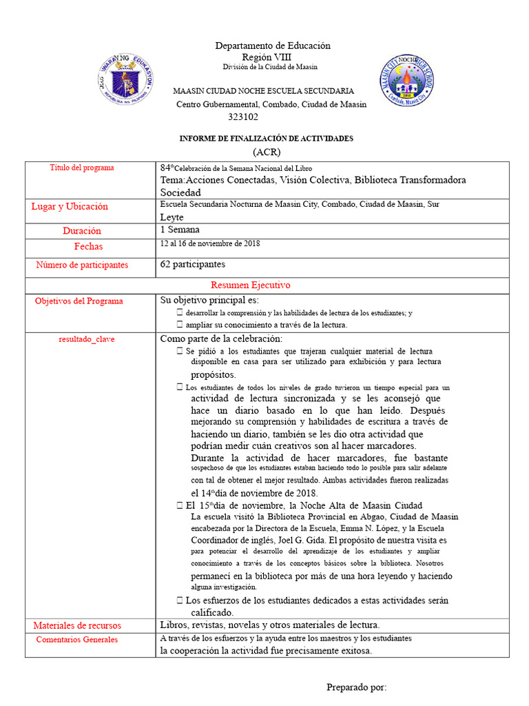 Programa de Culminación Del Mes de Inglés 2018 | PDF | Aprendizaje
