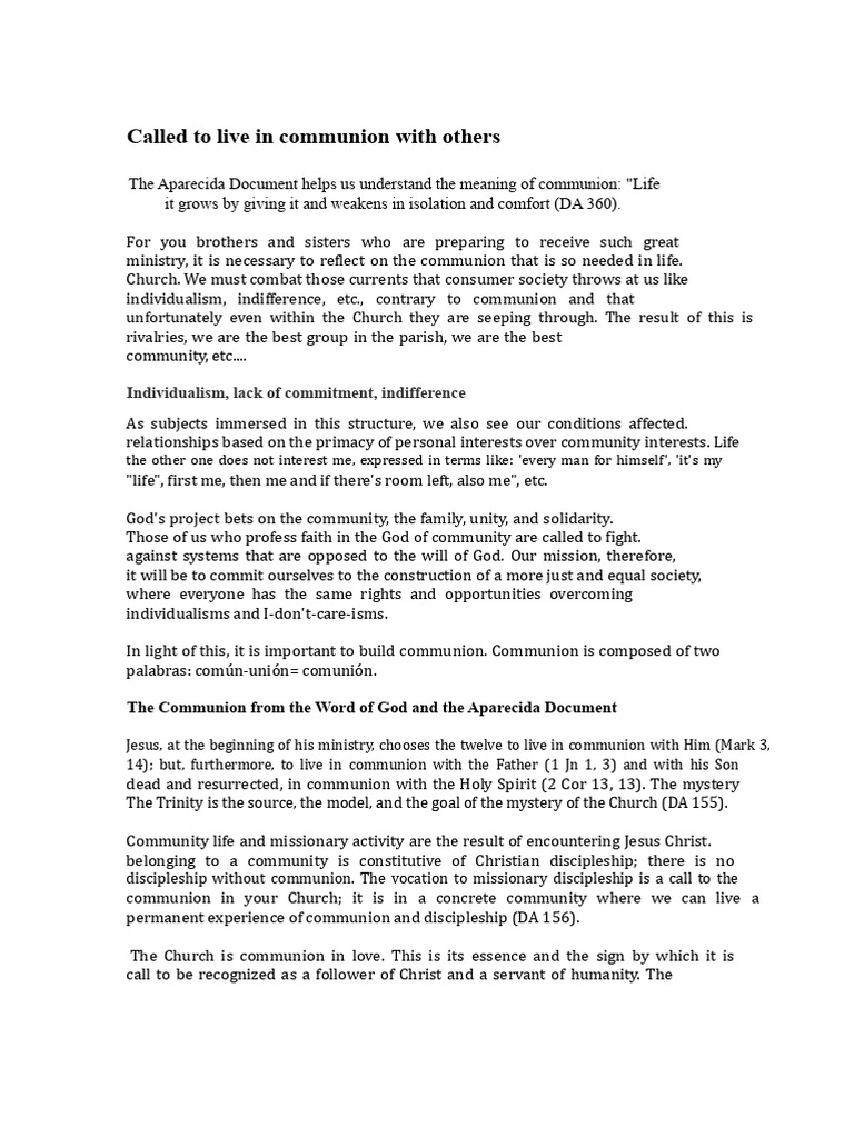 Building Communion in Christian Life | PDF | Eucharist | Disciple ...