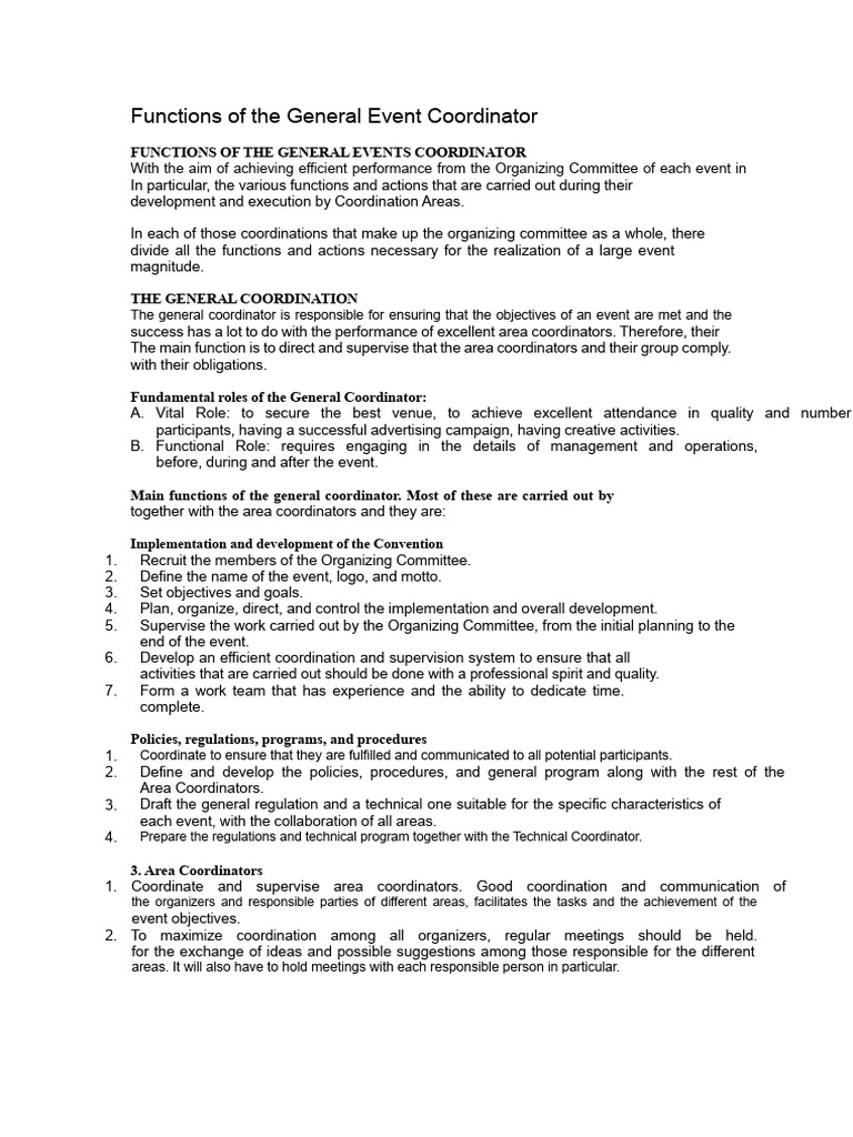General Event Coordinator Functions | PDF | Policy | Business