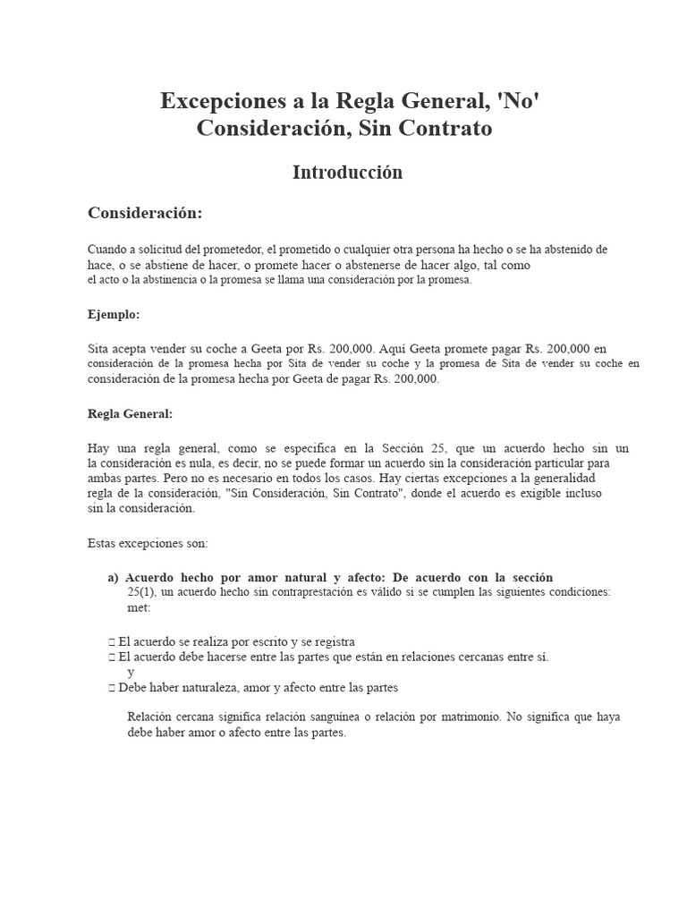 Excepciones a la Consideración en Contratos | PDF