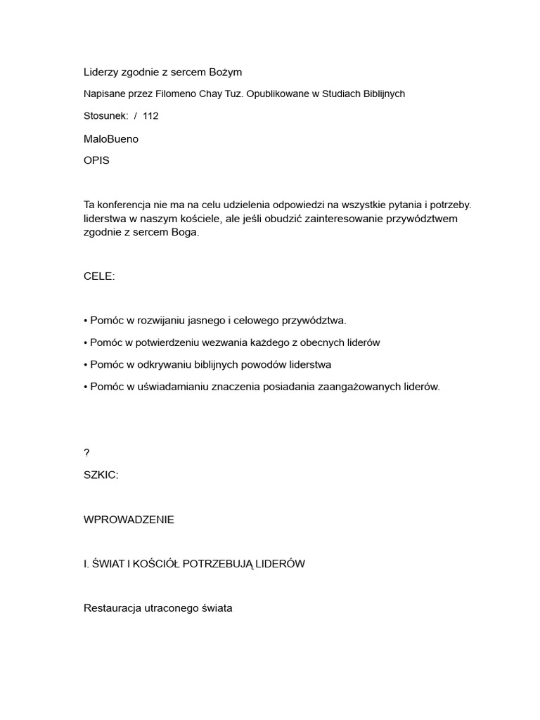 Liderzy Zgodnie Z Sercem Bożym | PDF