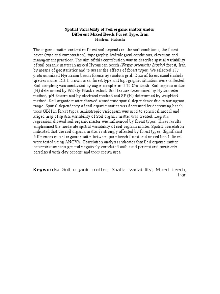 Spatial Variability of Soil Organic Matter Under Different Mixed Beech ...