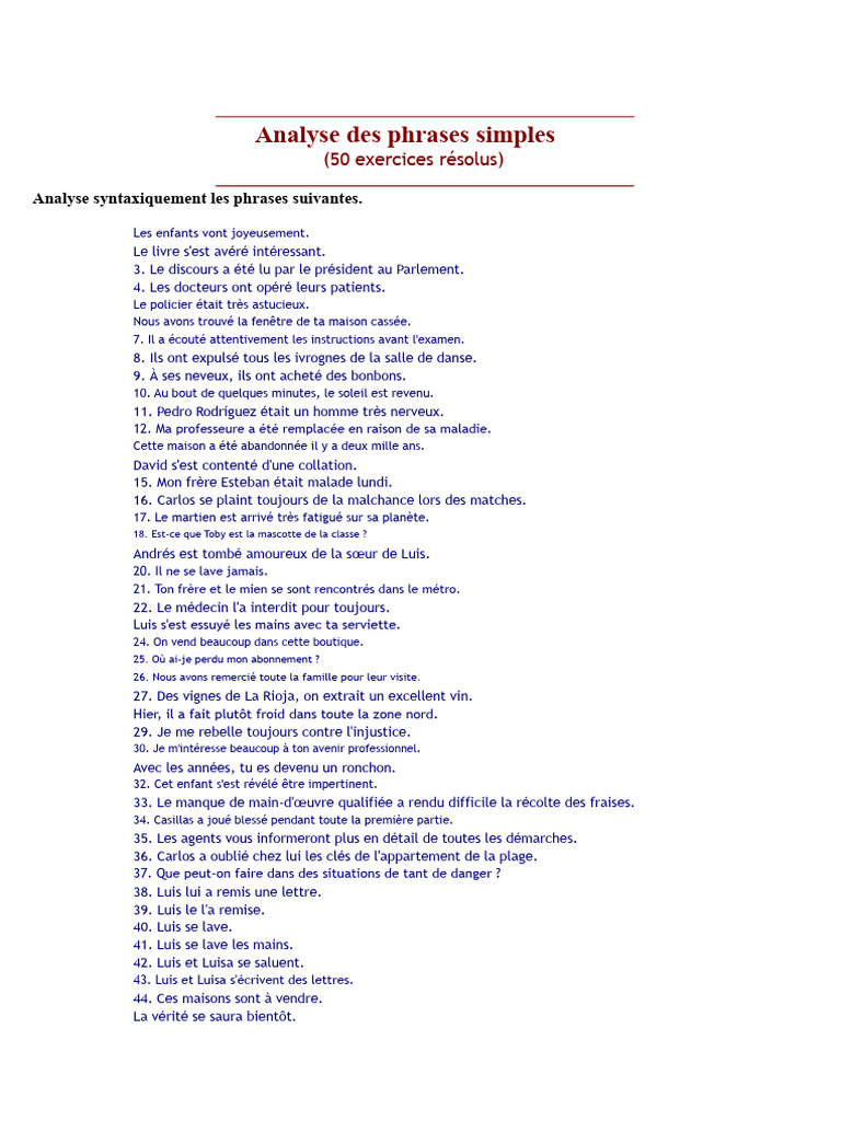 Analyse syntaxique de phrases simples | PDF | Phrase | Interprétation ...