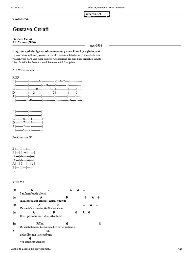 ADIOS, Gustavo Cerati - Tabulatur | PDF