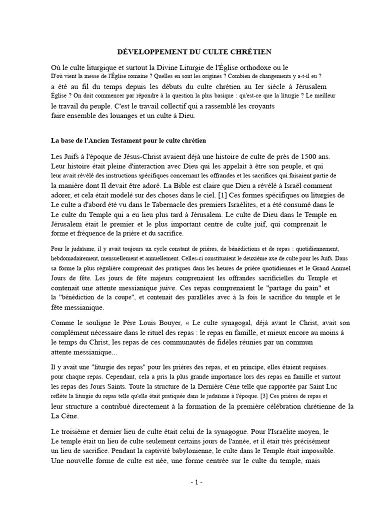 Origines et évolution du culte chrétien | PDF | Liturgie | Pâque