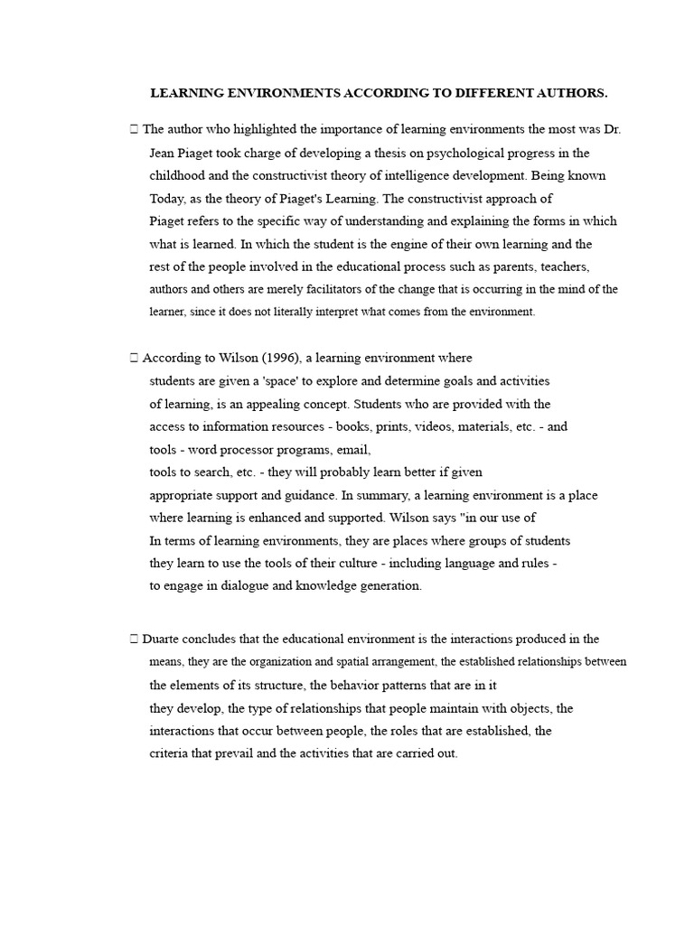Learning Environments According To Different Authors | PDF ...