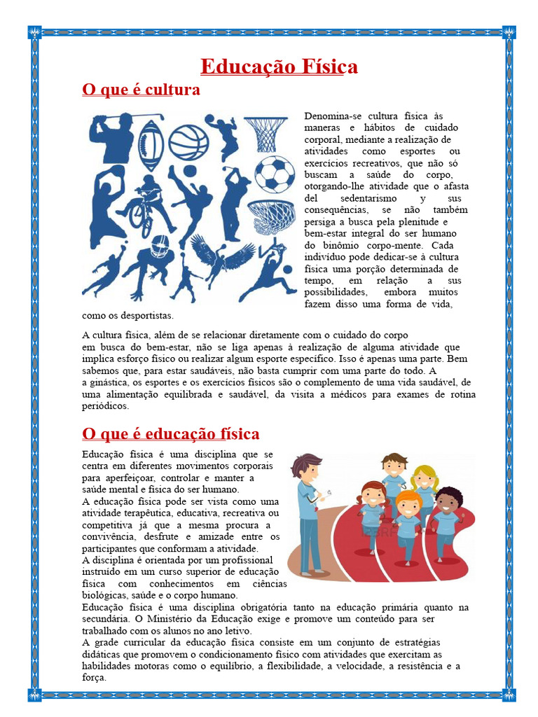 Cultura Física e Educação Física Explicadas | PDF | Educação Física ...