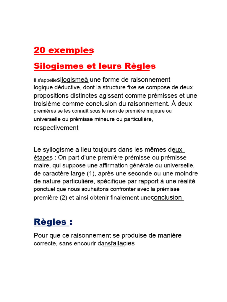 Exemples de syllogismes corrigés PDF Raison — free download