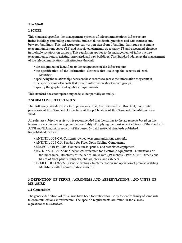 TIA 606-B Telecommunications Standards | PDF | Electrical Connector ...