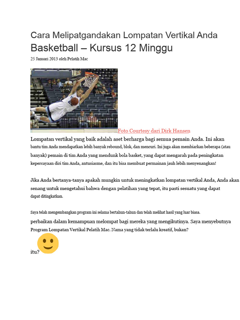 Cara Melipatgandakan Lompatan Vertikal Anda Untuk Basket | PDF