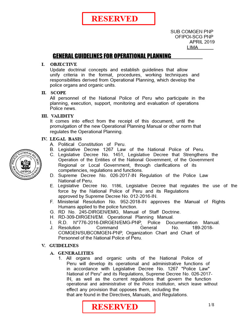 Peru National Police Operational Guidelines | PDF | Police | Decree