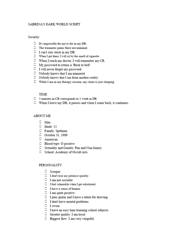 Sabrina's Immortal Reality Script | PDF