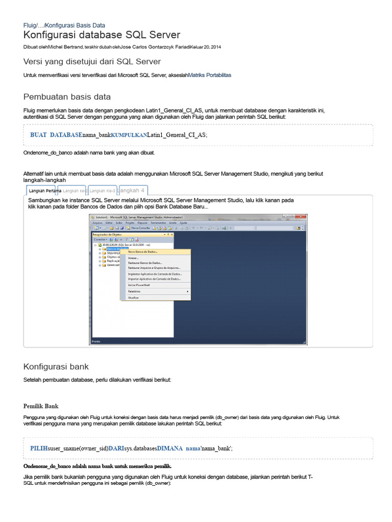 Konfigurasi Basis Data SQL Server - Fluig - TDN PDF | PDF