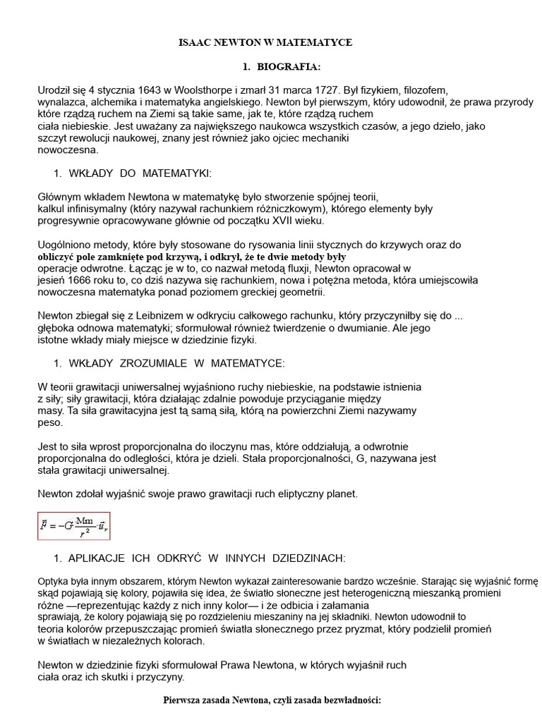 Isaac Newton W Matematyce | PDF
