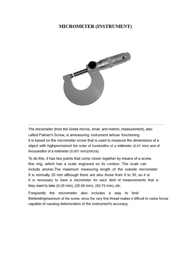 Micrometer: Precision Measurement Tool | PDF