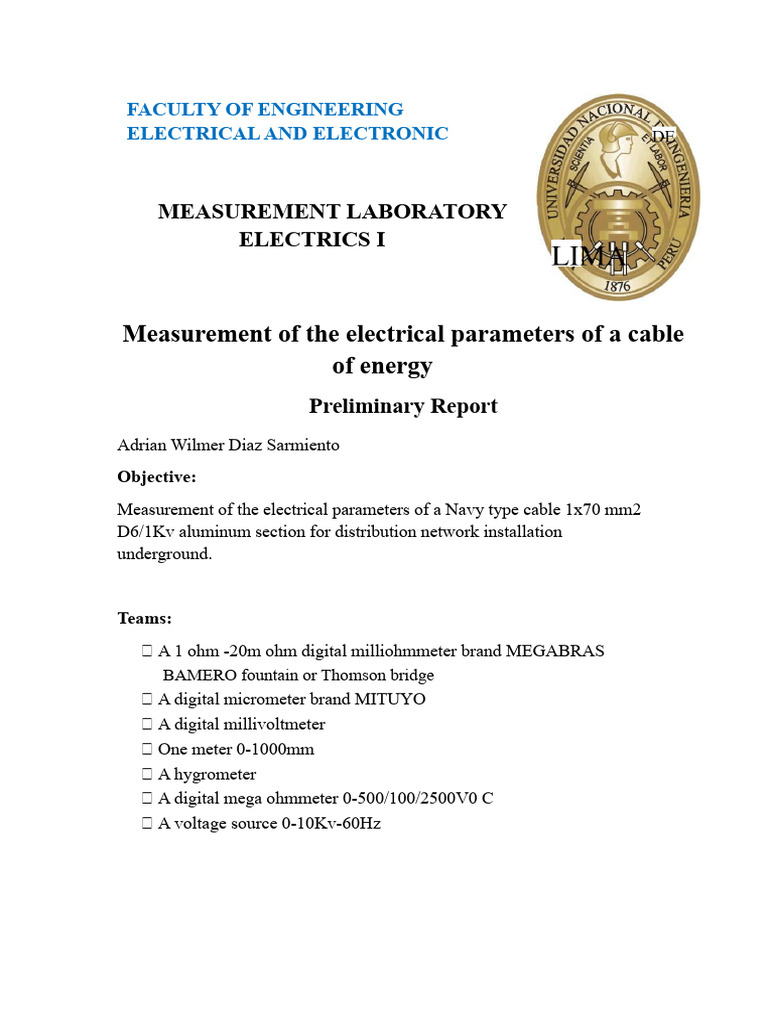 Measurement of The Electrical Parameters of A Power Cable | PDF ...