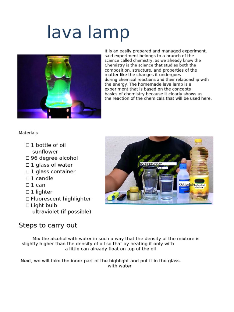 Homemade Lava Lamp Experiment Guide | PDF | Water | Glasses