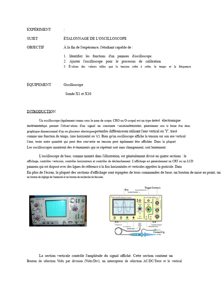 Calibration de l'Oscilloscope : Guide Pratique | PDF | Calibrage ...