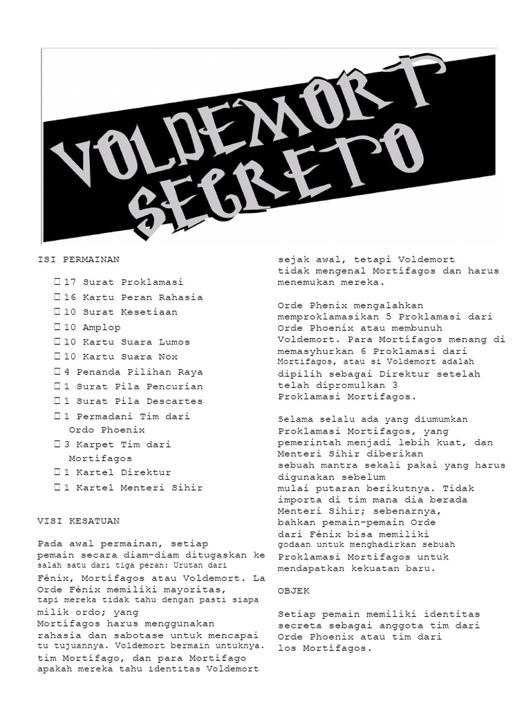 Panduan Permainan Voldemort Secreto | PDF