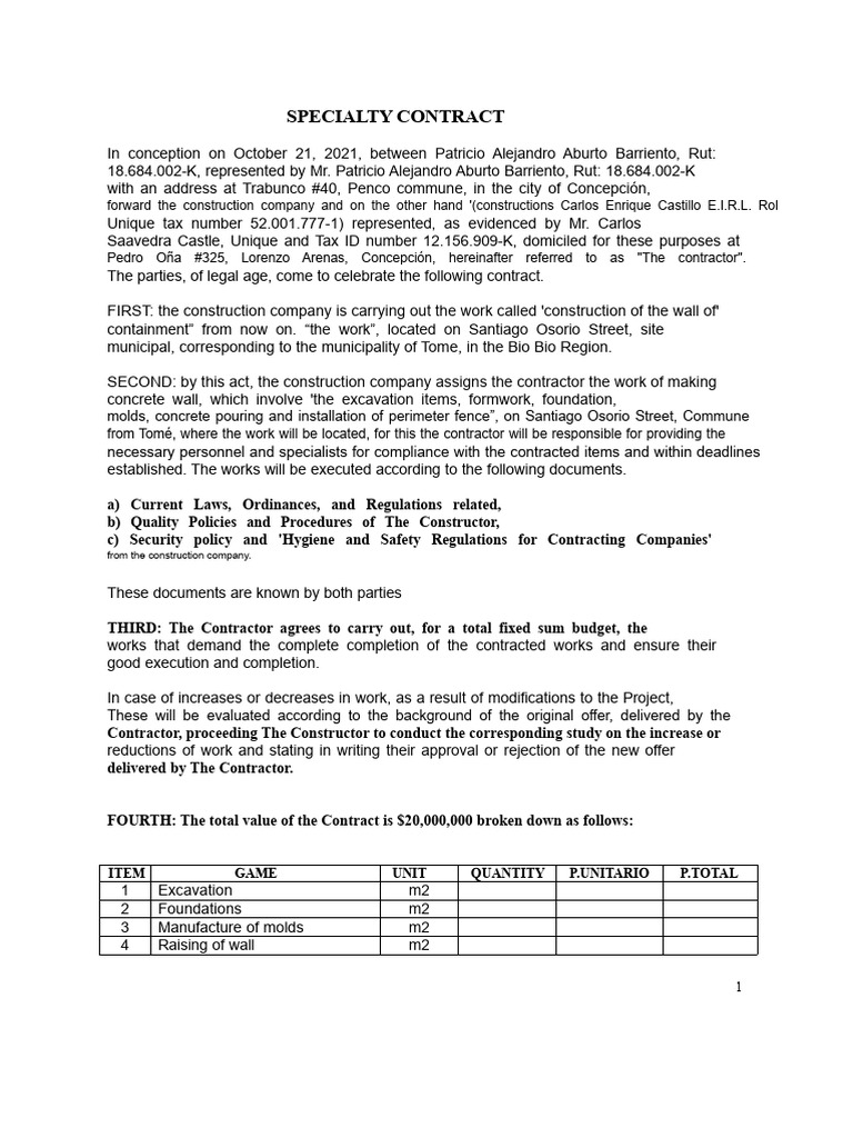 Specialty Construction Contract Agreement | PDF | Bankruptcy