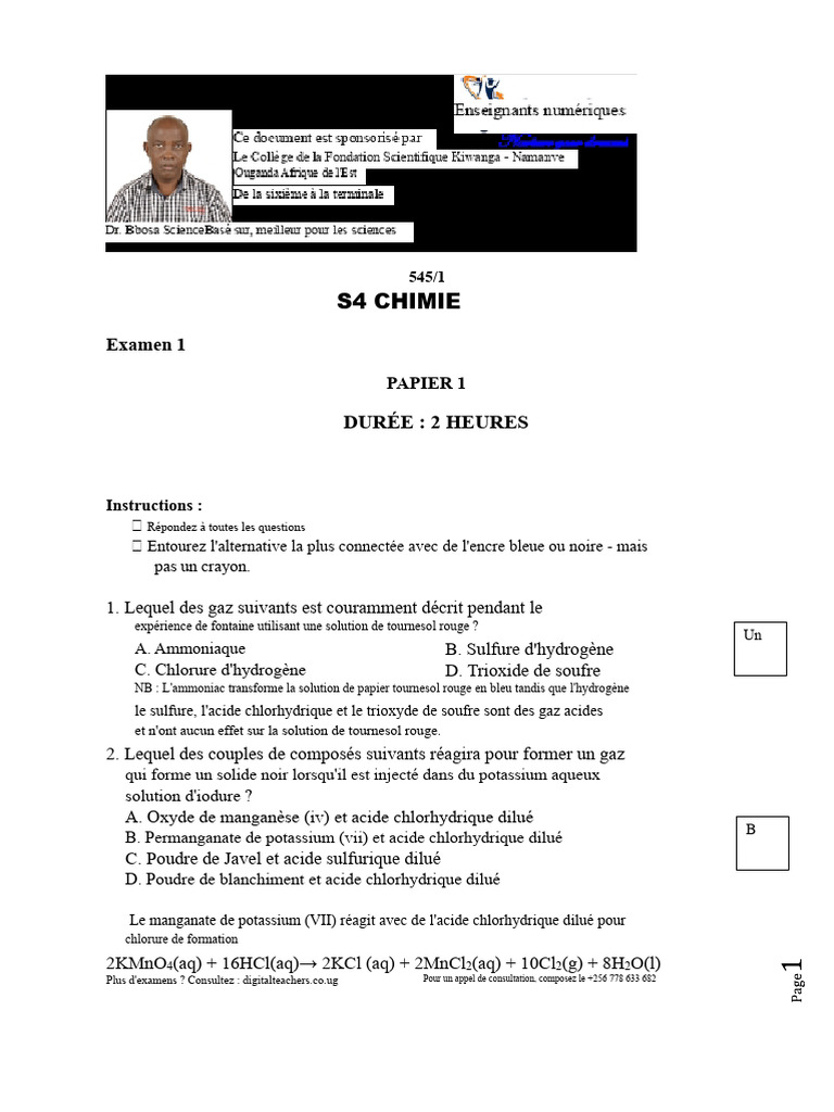 s4 Chimie Papier 1 Ensemble 1 Guide de Correction | PDF | Cuivre | Fer