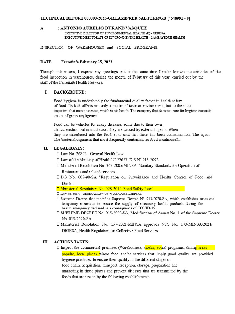 Warehouse Inspection Report, Kiosks, Wali Warma 10 | PDF | Food Safety ...