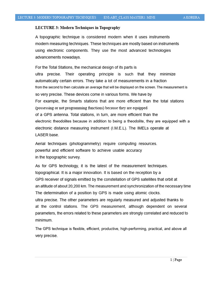 Course - Modern Techniques of Topography - ENI-ABT - 2023 | PDF ...
