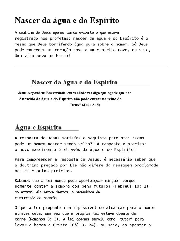 Nascer da Água e do Espírito: A Nova Vida | PDF | Jesus | Deus