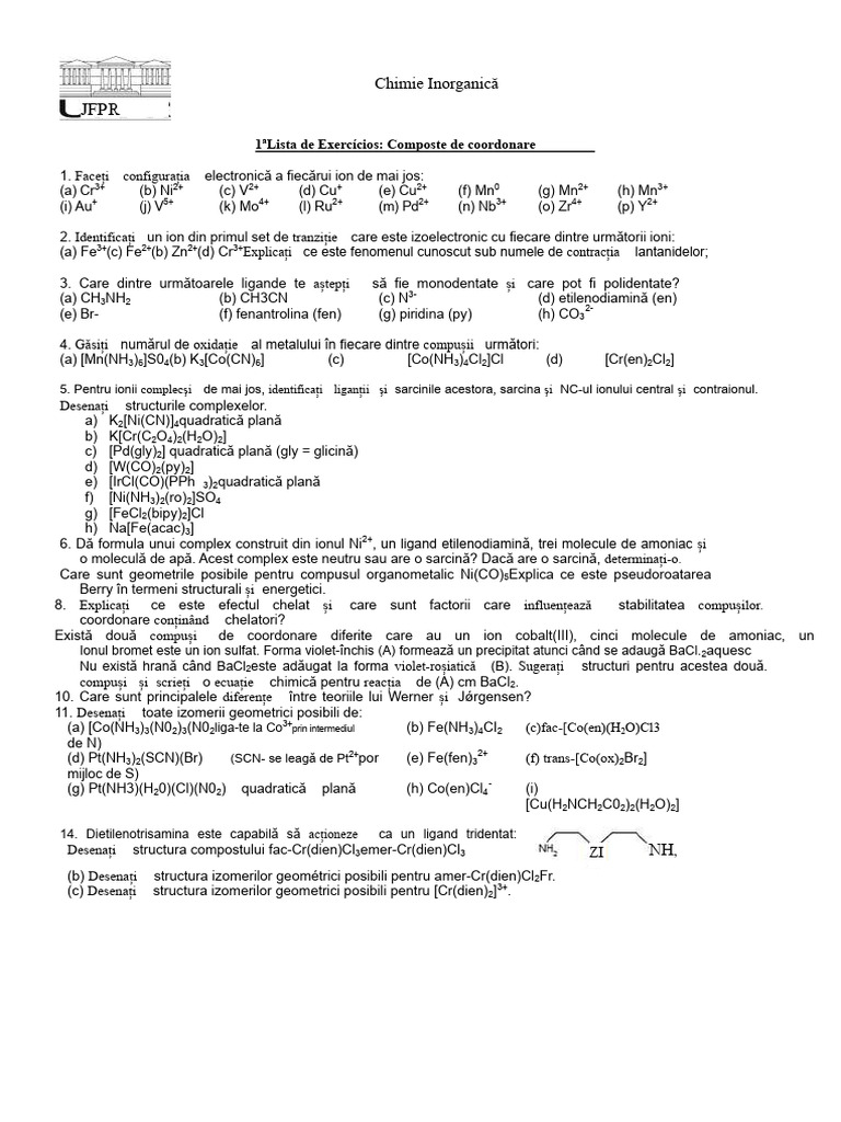 Lista de Exercitii - Compuse - Coordonație | PDF