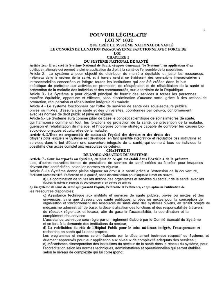 Loi 1032 de 96 Système National de Santé | PDF | Santé publique
