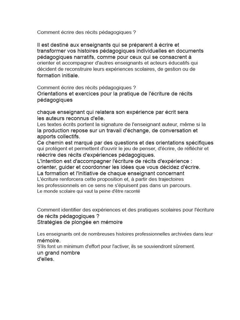 Guide d'écriture de récits pédagogiques | PDF | Pédagogie | Mémoire
