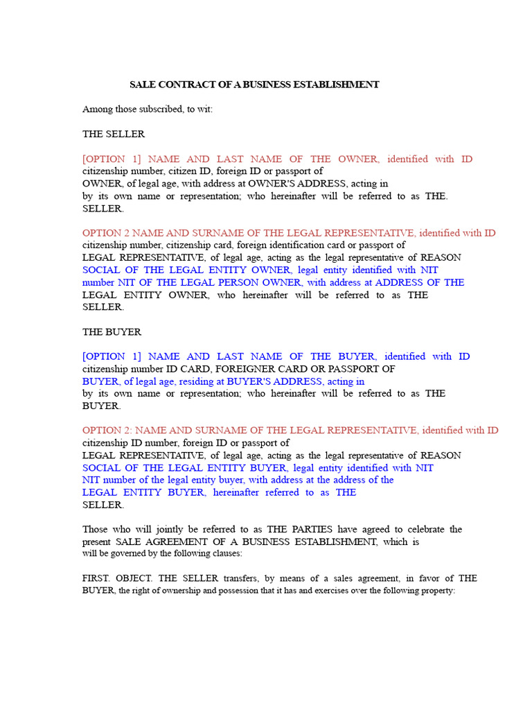 Business Establishment Sale Contract | PDF | Sales | Identity Document