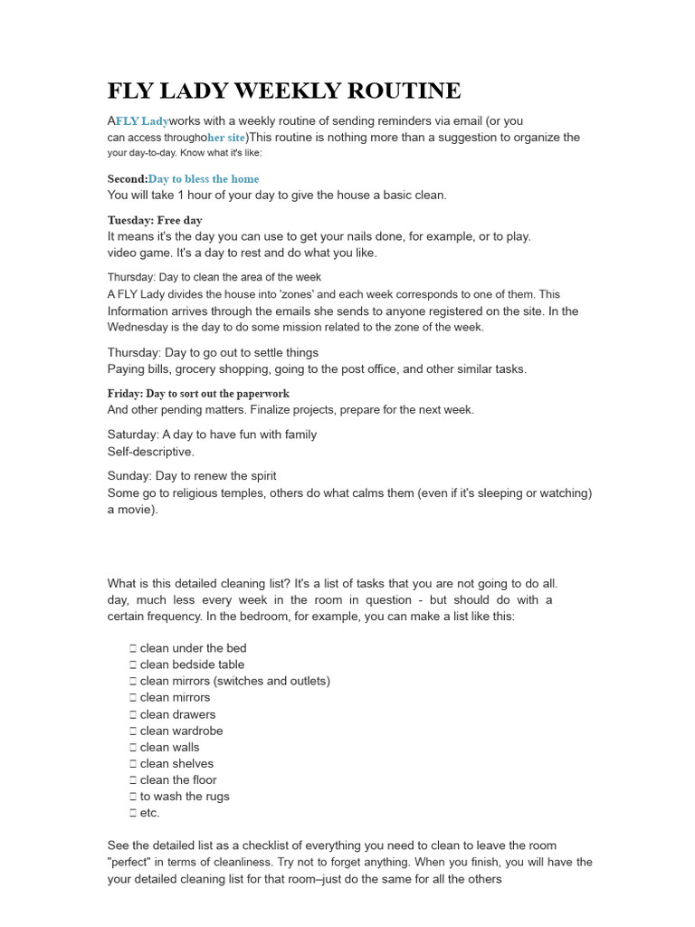 FlyLady Weekly Cleaning Routine Guide | PDF | Home